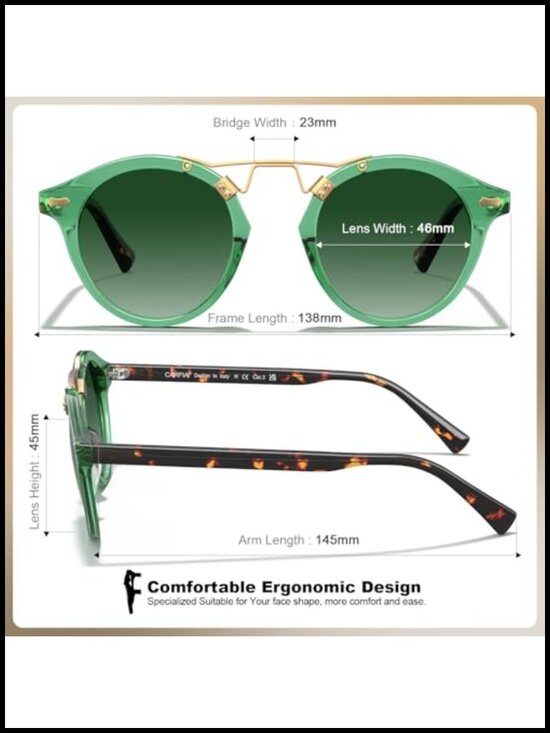 Retro Double Bridge Acetate Polarized Sunglasses for Women UV Protection Round main image 6